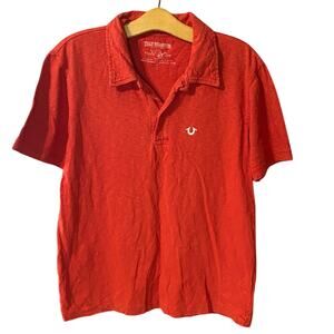 True Religion Vibrant Red Polo Shirt for Men large slub cotton casual